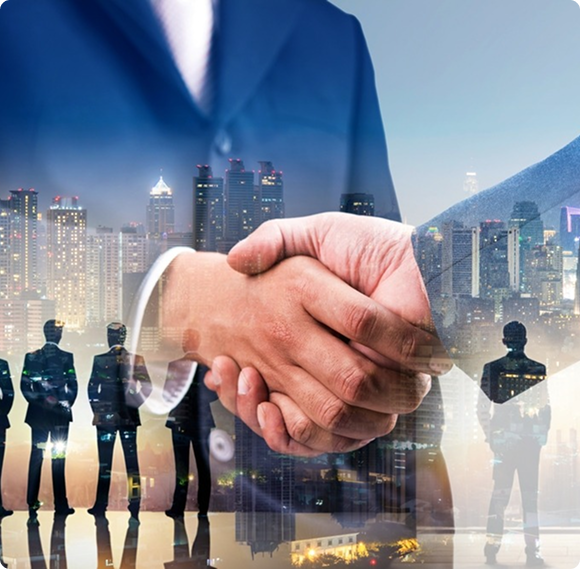 Global business professionals shaking hands