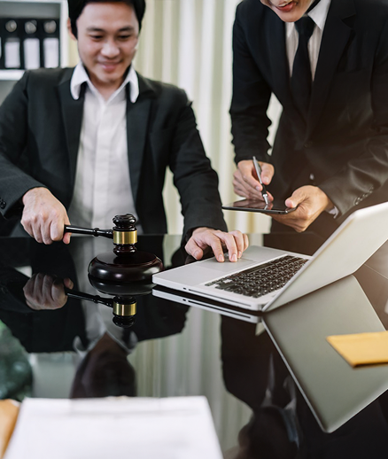Professional services team analyzing financial documents