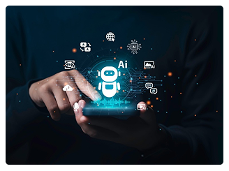 Hands operating AI interface on smartphone