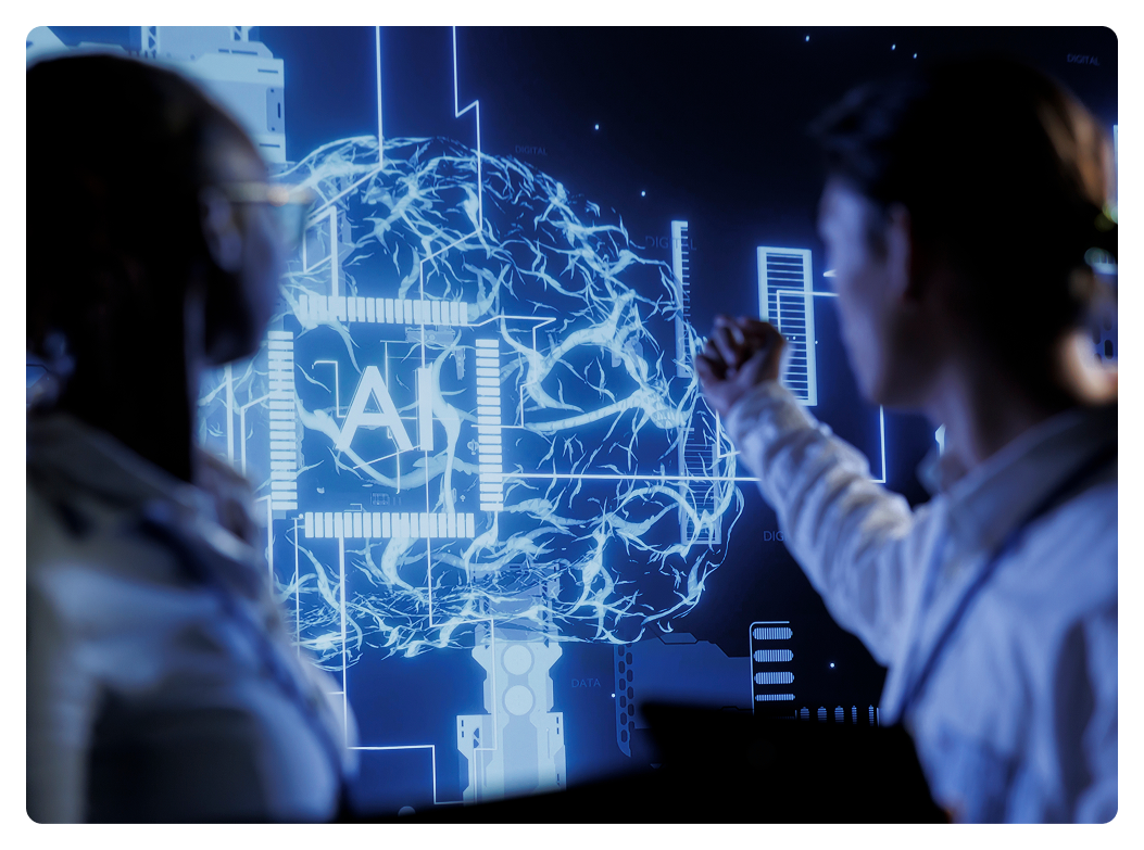 AI brain neural network display being demonstrated on a screen