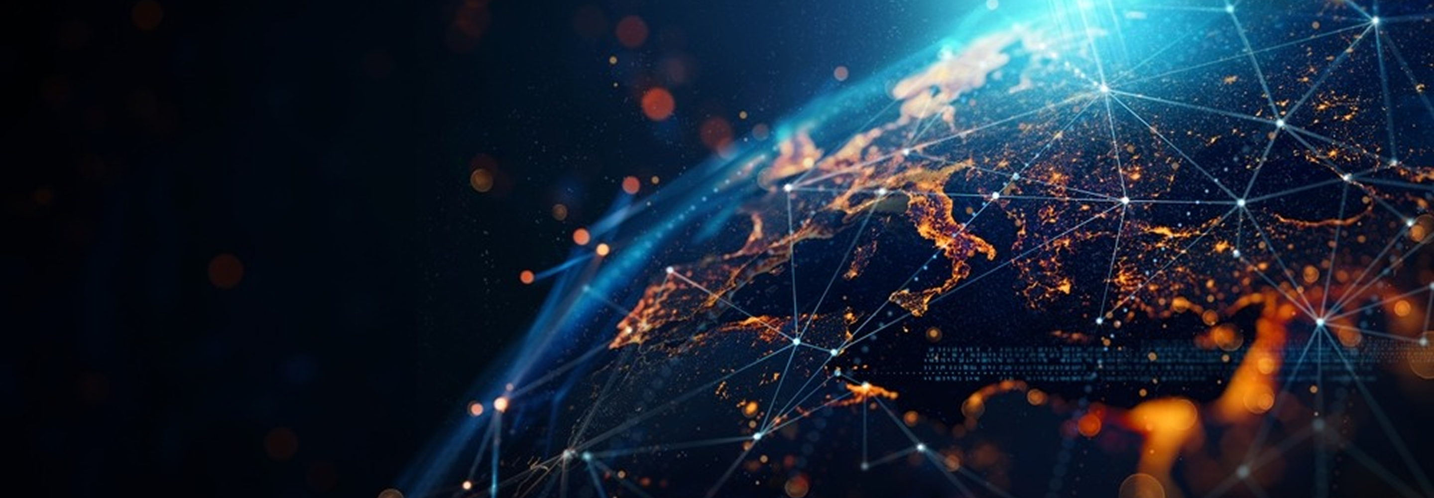 Digital global network and illuminated earth background